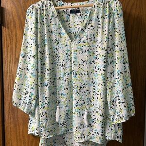 Kaari Blue Abstract Print Blouse with Tassels